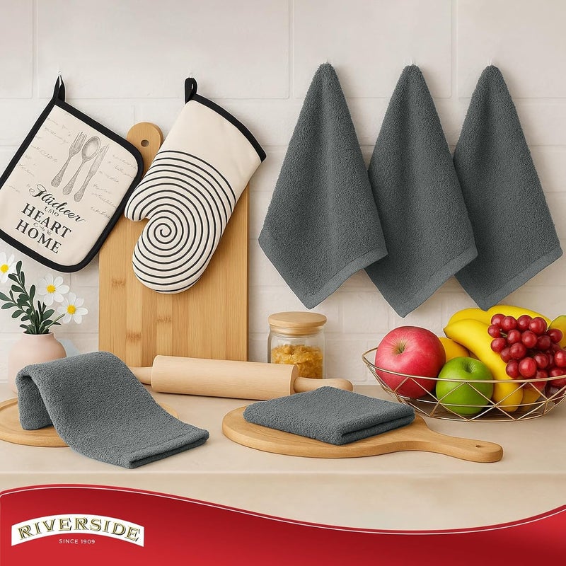 Riverside Bar Mop Towels Pack of 12, 16x19 Inches, 100% Ring Spun Cotton Terry Cloth Kitchen Towel, Highly Absorbent & Reusable Multipurpose Cleaning Rags for Bathroom, Hotel, Restaurant, Gray - Image 4